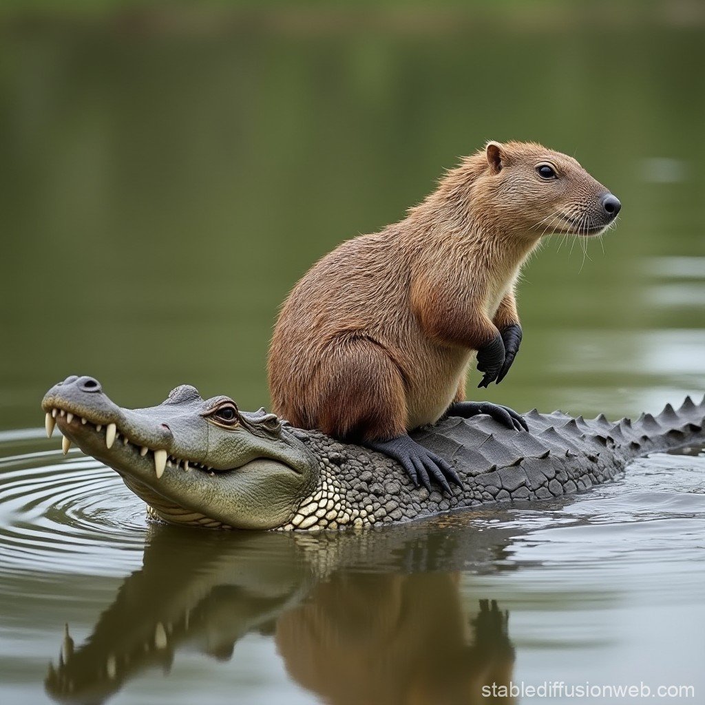 capybara riding a crocodile